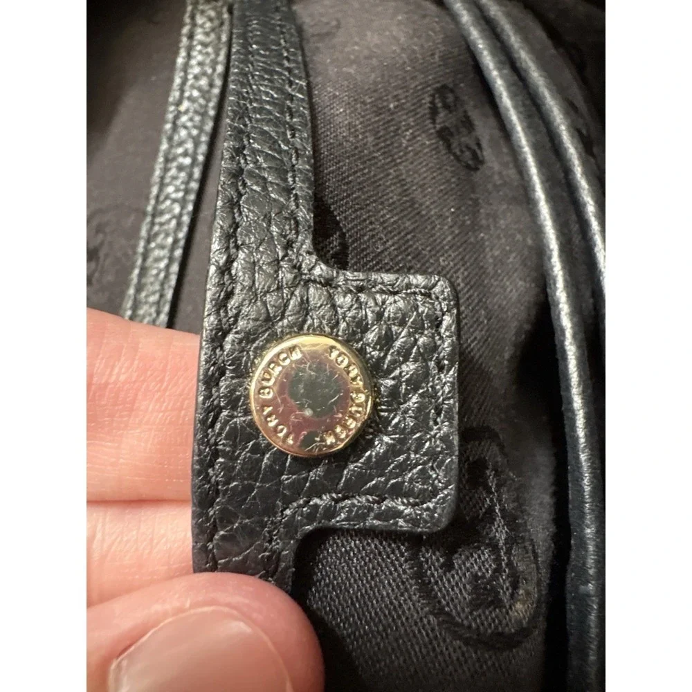 Tory Burch Marion Black Leather Slouchy Tote With Gold Hardware